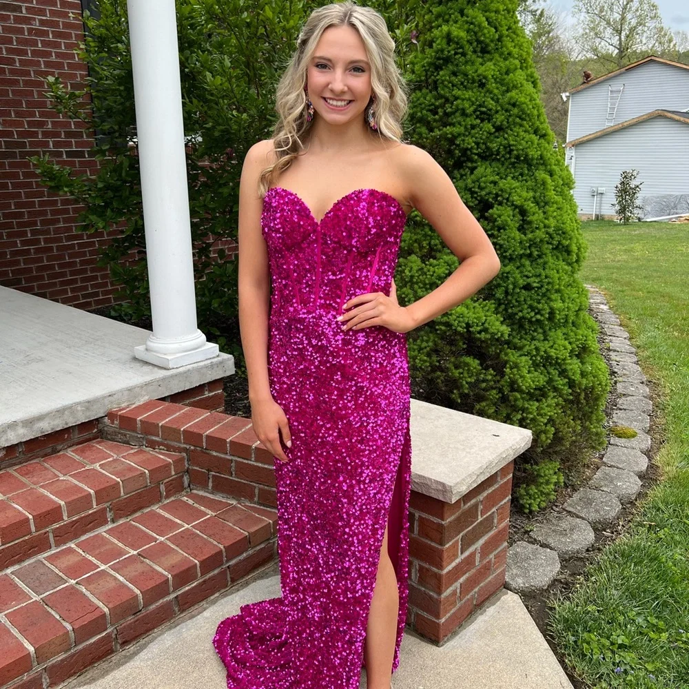Sherri Hill Fuchsia Sequin Strapless Gown - Picture 1 of 3